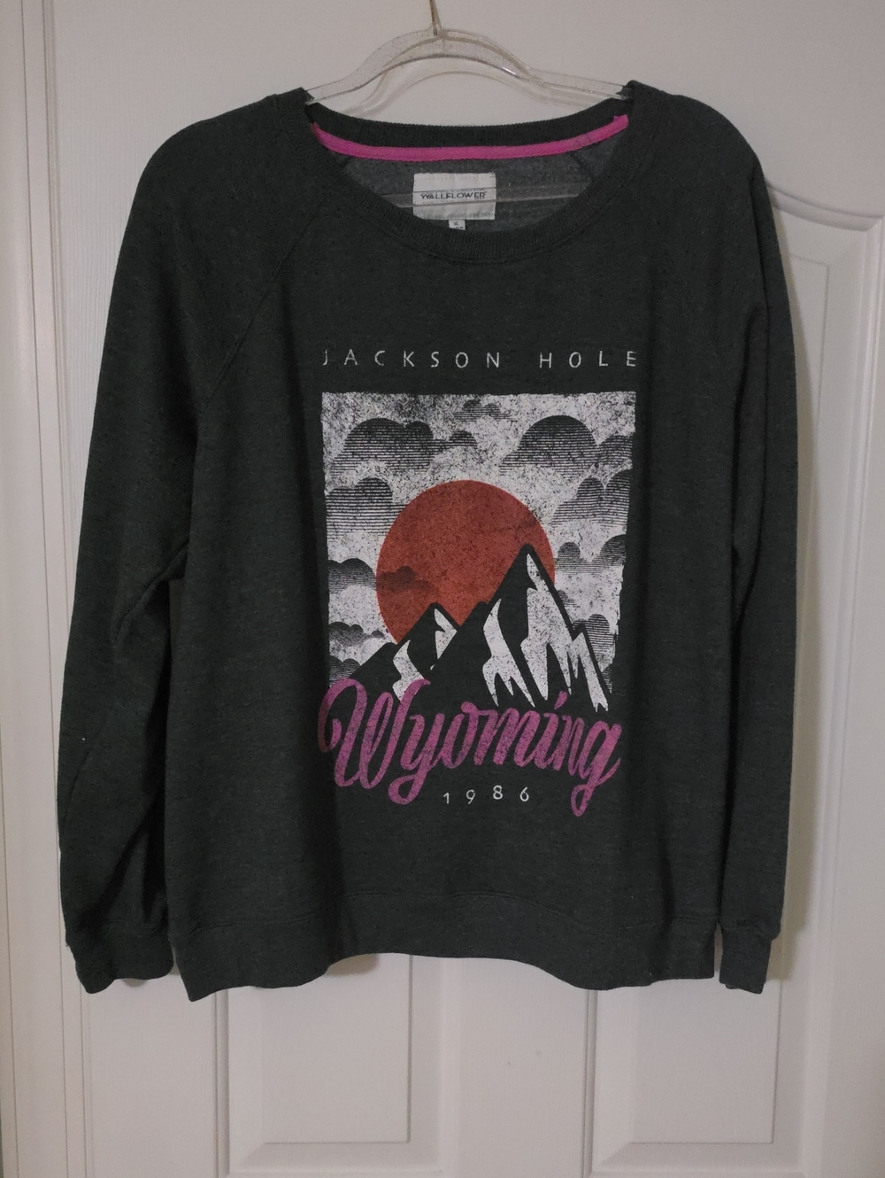 Jackson Hole Wyoming Graphic Sweatshirt - Dark Gray with Pink Accents